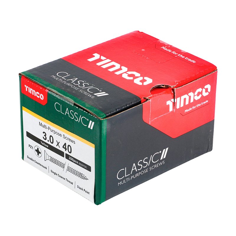 200 x TIMCO Classic Multi-Purpose Countersunk Gold Woodscrews - 3.0 x 40