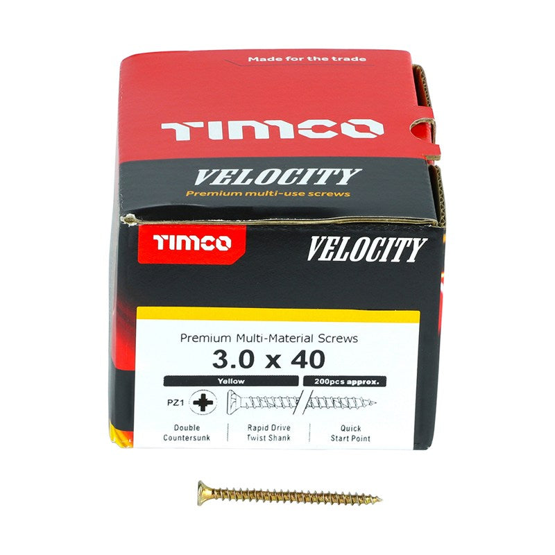 200 x TIMCO Velocity Premium Multi-Use Countersunk Gold Woodscrews - 3.0 x 40