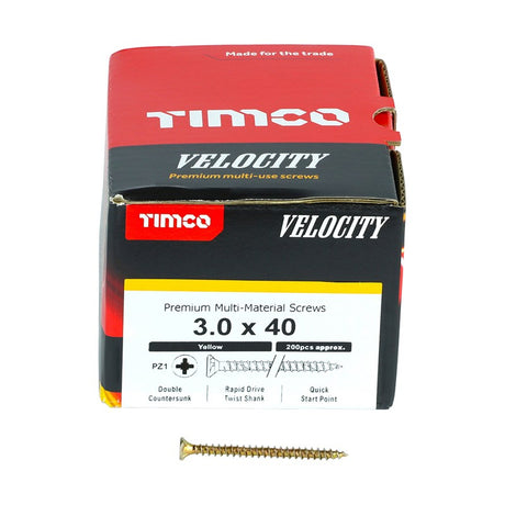 200 x TIMCO Velocity Premium Multi-Use Countersunk Gold Woodscrews - 3.0 x 40