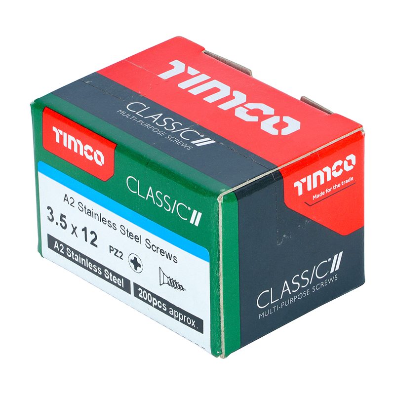 200 x TIMCO Classic Multi-Purpose Countersunk A2 Stainless Steel Woodcrews - 3.5 x 12