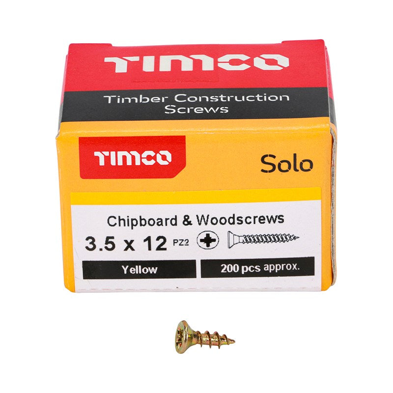 200 x TIMCO Solo Countersunk Gold Woodscrews - 3.5 x 12