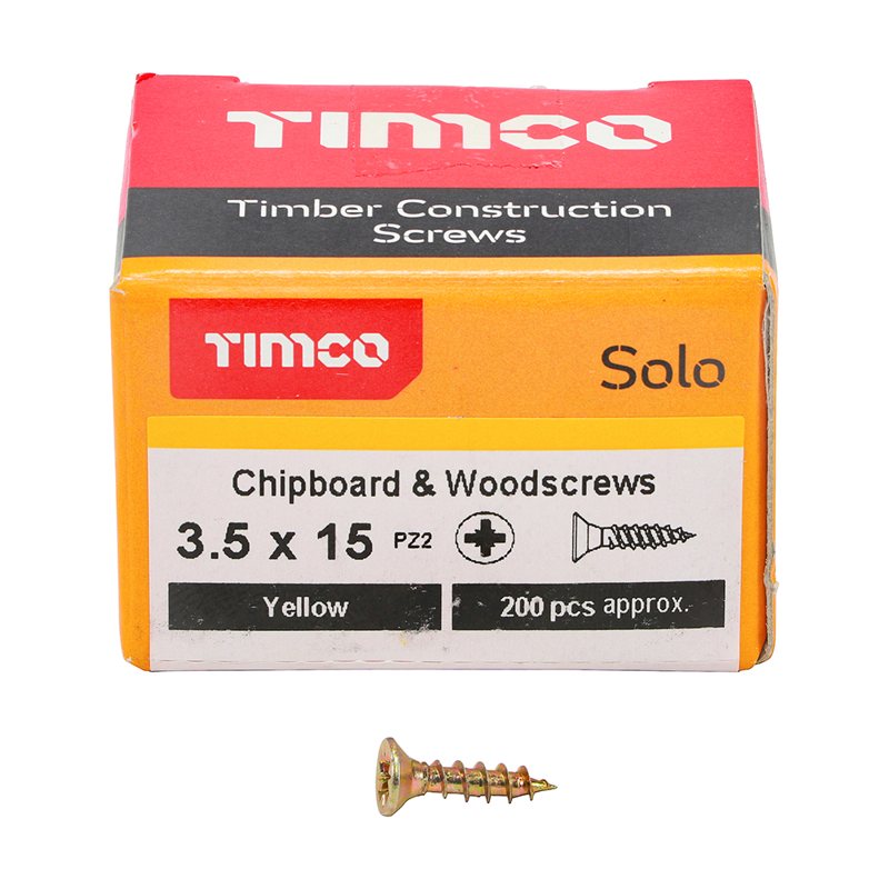 200 x TIMCO Solo Countersunk Gold Woodscrews - 3.5 x 15