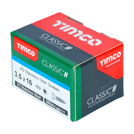 200 x TIMCO Classic Multi-Purpose Countersunk A2 Stainless Steel Woodcrews - 3.5 x 16