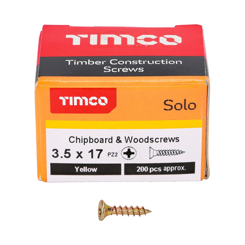 200 x TIMCO Solo Countersunk Gold Woodscrews - 3.5 x 17