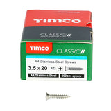 200 x TIMCO Classic Multi-Purpose Countersunk A4 Stainless Steel Woodcrews - 3.5 x 20