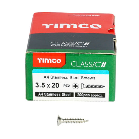 200 x TIMCO Classic Multi-Purpose Countersunk A4 Stainless Steel Woodcrews - 3.5 x 20