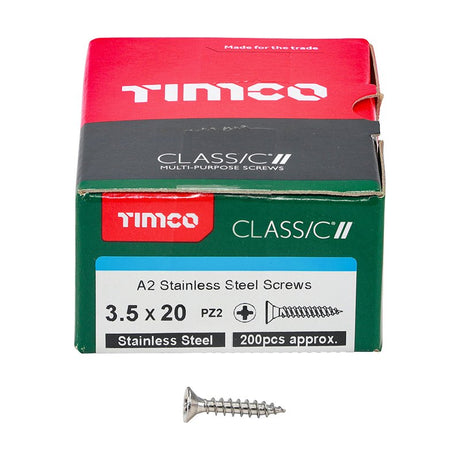 200 x TIMCO Classic Multi-Purpose Countersunk A2 Stainless Steel Woodcrews - 3.5 x 20