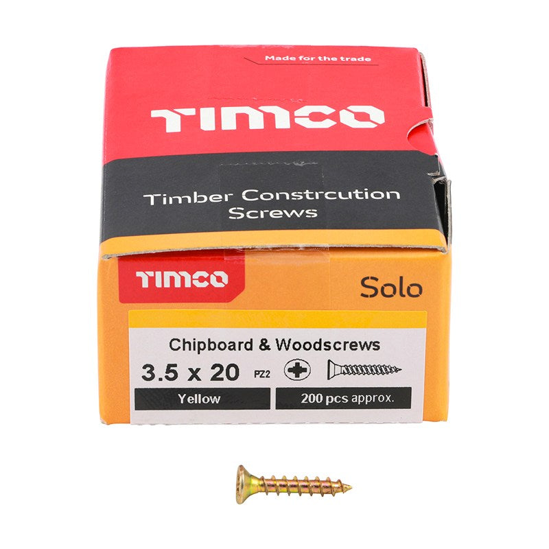 200 x TIMCO Solo Countersunk Gold Woodscrews - 3.5 x 20