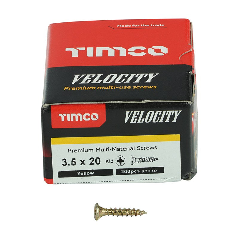 200 x TIMCO Velocity Premium Multi-Use Countersunk Gold Woodscrews - 3.5 x 20