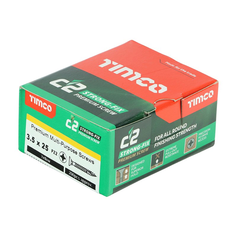 200 x TIMCO C2 Strong-Fix Multi-Purpose Premium Countersunk Gold Woodscrews - 3.5 x 25