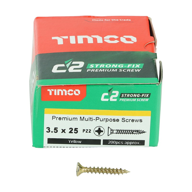 200 x TIMCO C2 Strong-Fix Multi-Purpose Premium Countersunk Gold Woodscrews - 3.5 x 25