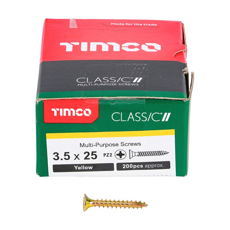 200 x TIMCO Classic Multi-Purpose Countersunk Gold Woodscrews - 3.5 x 25