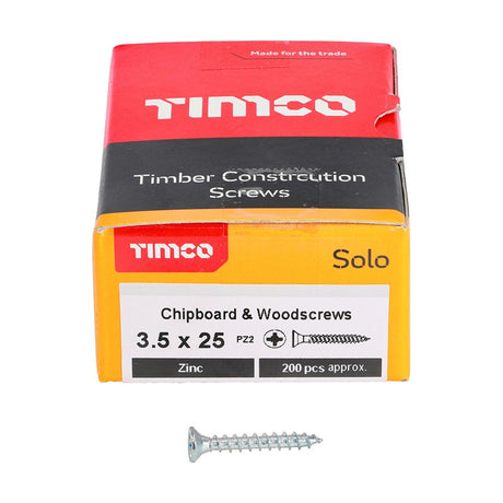 200 x TIMCO Solo Countersunk Silver Woodscrews - 3.5 x 25