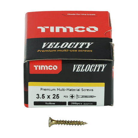 200 x TIMCO Velocity Premium Multi-Use Countersunk Gold Woodscrews - 3.5 x 25