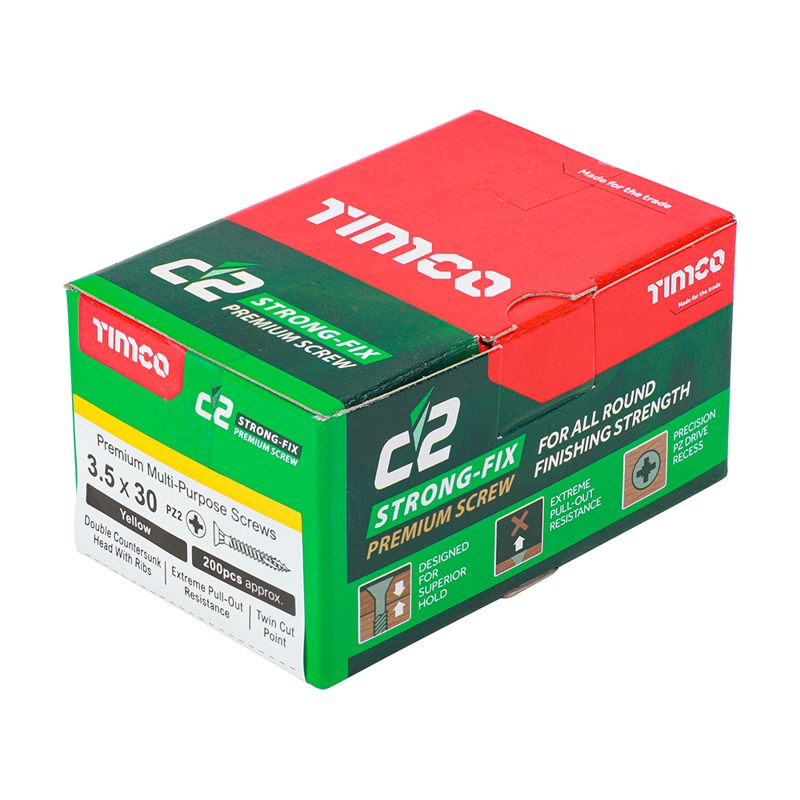 200 x TIMCO C2 Strong-Fix Multi-Purpose Premium Countersunk Gold Woodscrews - 3.5 x 30