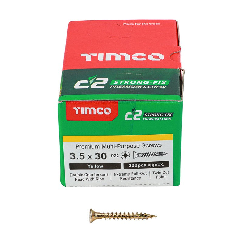 200 x TIMCO C2 Strong-Fix Multi-Purpose Premium Countersunk Gold Woodscrews - 3.5 x 30