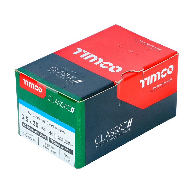 200 x TIMCO Classic Multi-Purpose Countersunk A2 Stainless Steel Woodcrews - 3.5 x 30