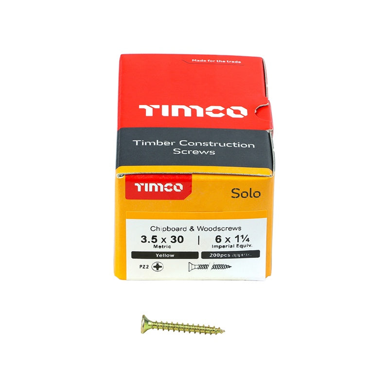 200 x TIMCO Solo Countersunk Gold Woodscrews - 3.5 x 30