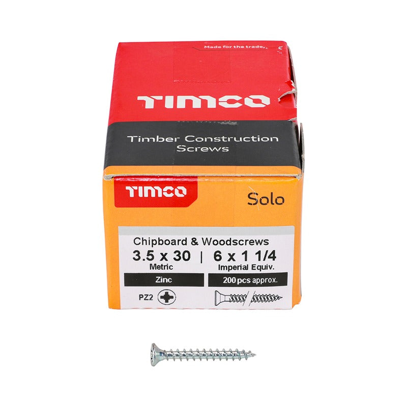 200 x TIMCO Solo Countersunk Silver Woodscrews - 3.5 x 30