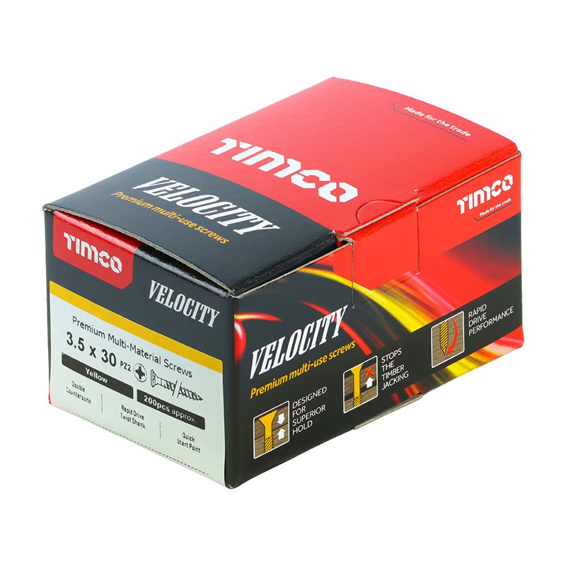 200 x TIMCO Velocity Premium Multi-Use Countersunk Gold Woodscrews - 3.5 x 30