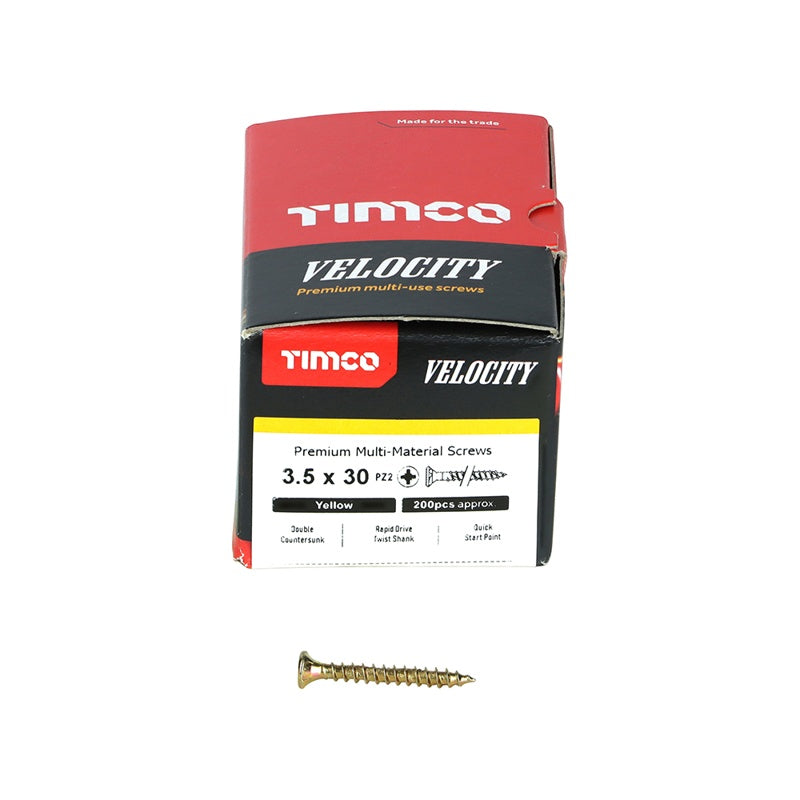 200 x TIMCO Velocity Premium Multi-Use Countersunk Gold Woodscrews - 3.5 x 30