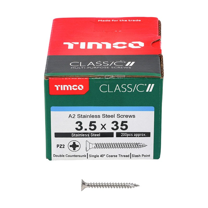 200 x TIMCO Classic Multi-Purpose Countersunk A2 Stainless Steel Woodcrews - 3.5 x 35