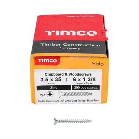 200 x TIMCO Solo Countersunk Silver Woodscrews - 3.5 x 35