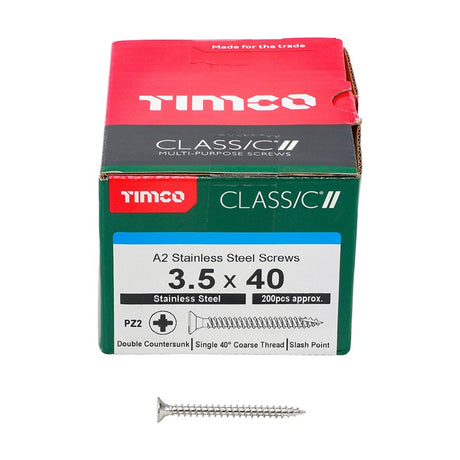 200 x TIMCO Classic Multi-Purpose Countersunk A2 Stainless Steel Woodcrews - 3.5 x 40