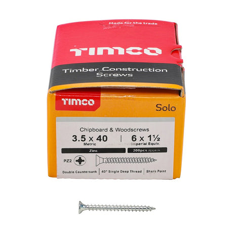 200 x TIMCO Solo Countersunk Silver Woodscrews - 3.5 x 40