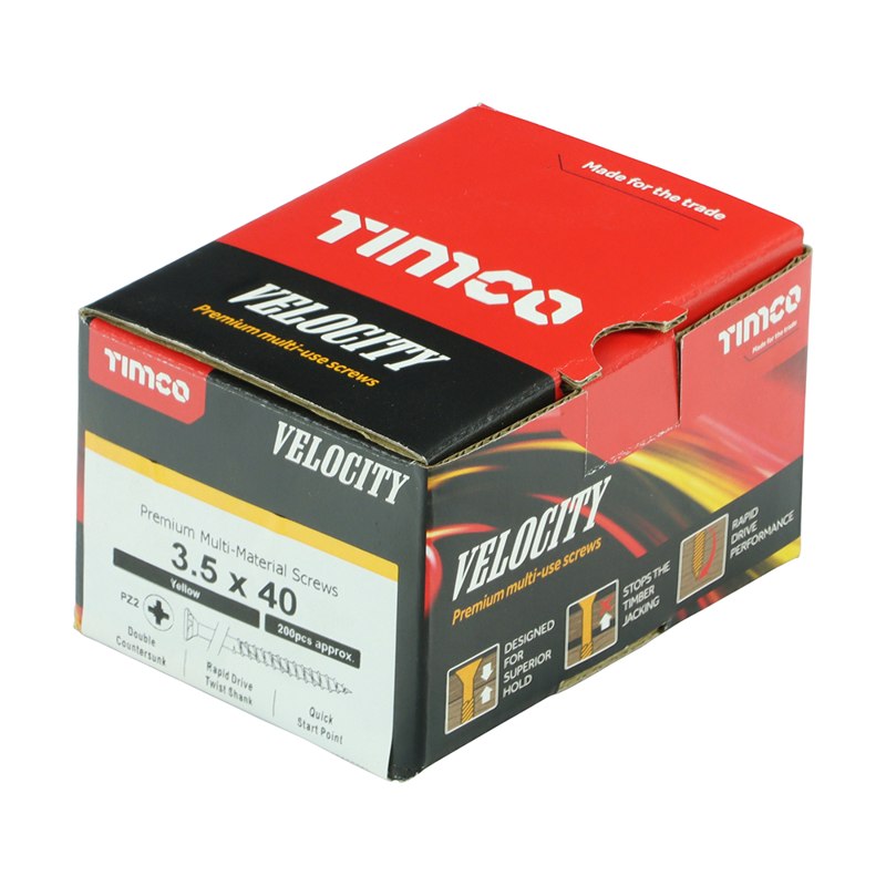 200 x TIMCO Velocity Premium Multi-Use Countersunk Gold Woodscrews - 3.5 x 40