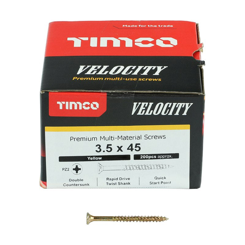 200 x TIMCO Velocity Premium Multi-Use Countersunk Gold Woodscrews - 3.5 x 45