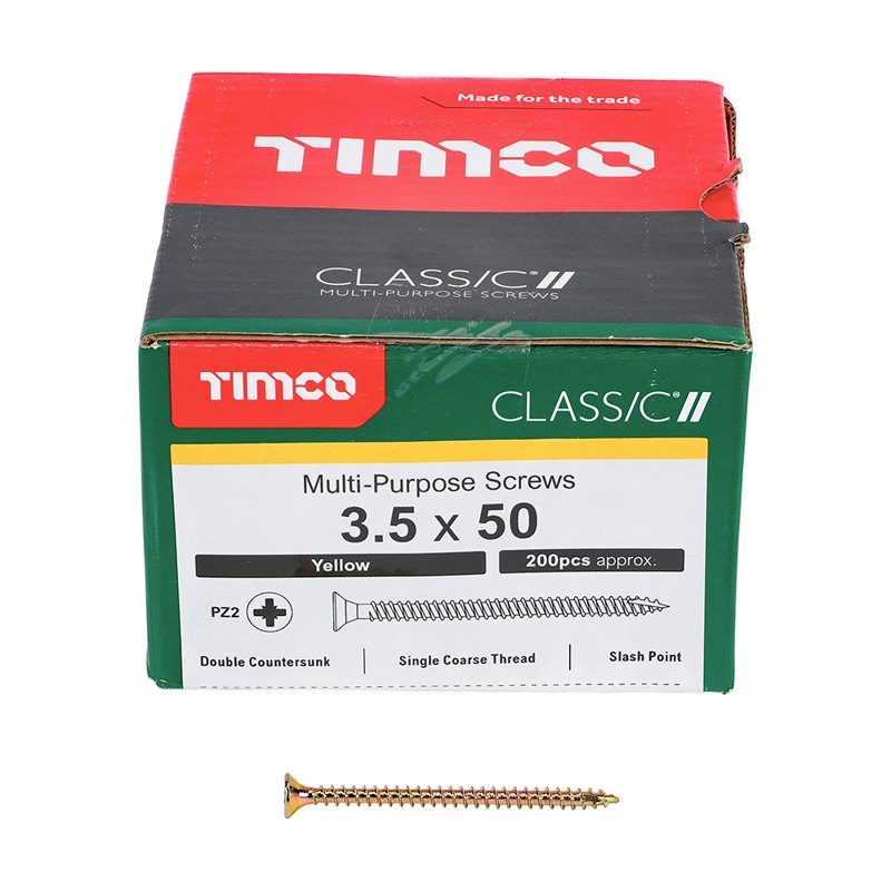 200 x TIMCO Classic Multi-Purpose Countersunk Gold Woodscrews - 3.5 x 50