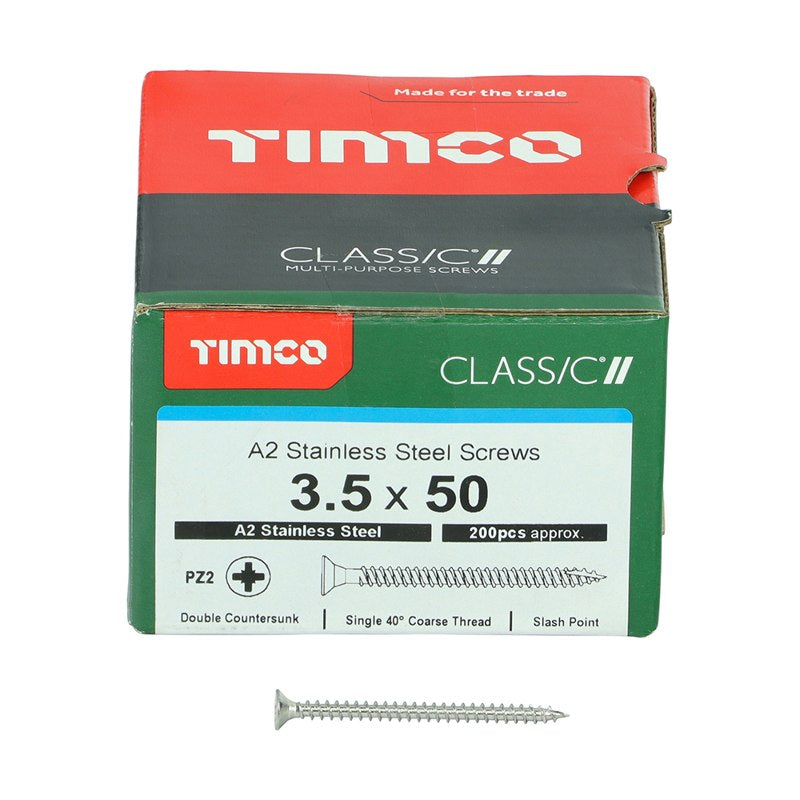 200 x TIMCO Classic Multi-Purpose Countersunk A2 Stainless Steel Woodcrews - 3.5 x 50