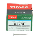 200 x TIMCO Classic Multi-Purpose Countersunk A2 Stainless Steel Woodcrews - 3.5 x 50