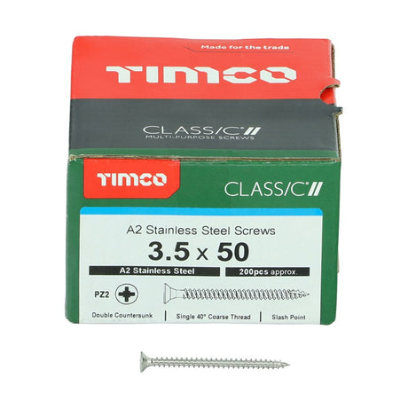 200 x TIMCO Classic Multi-Purpose Countersunk A2 Stainless Steel Woodcrews - 3.5 x 50