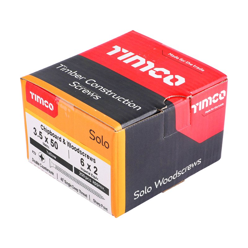 200 x TIMCO Solo Countersunk Gold Woodscrews - 3.5 x 50