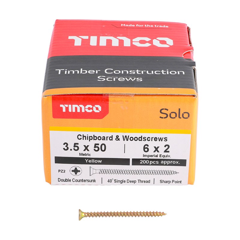 200 x TIMCO Solo Countersunk Gold Woodscrews - 3.5 x 50