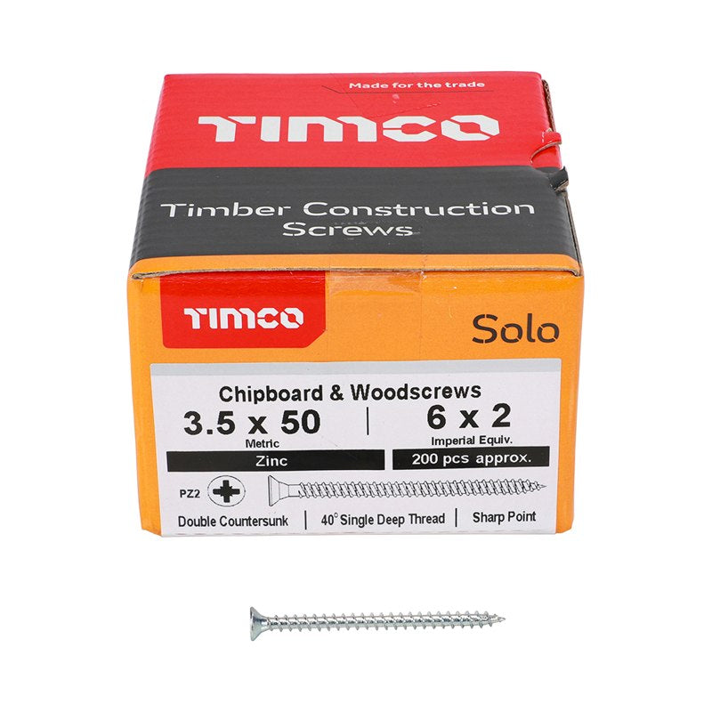 200 x TIMCO Solo Countersunk Silver Woodscrews - 3.5 x 50