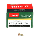 200 x TIMCO Classic Multi-Purpose Countersunk Gold Woodscrews - 4.0 x 12