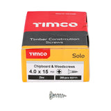 200 x TIMCO Solo Countersunk Silver Woodscrews - 4.0 x 15