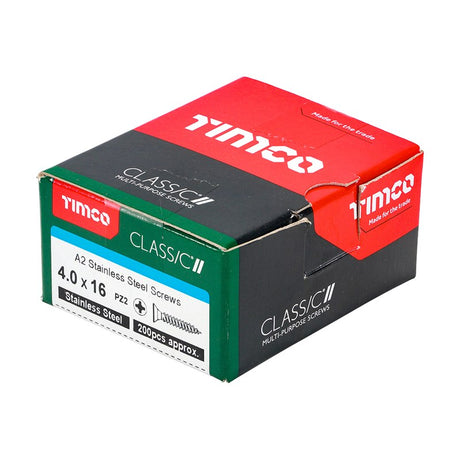 200 x TIMCO Classic Multi-Purpose Countersunk A2 Stainless Steel Woodcrews - 4.0 x 16