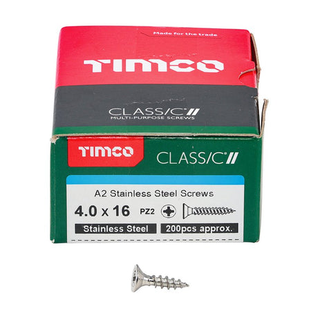 200 x TIMCO Classic Multi-Purpose Countersunk A2 Stainless Steel Woodcrews - 4.0 x 16