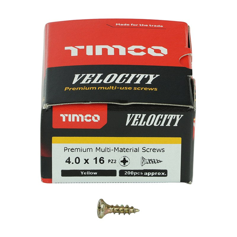 200 x TIMCO Velocity Premium Multi-Use Countersunk Gold Woodscrews - 4.0 x 16