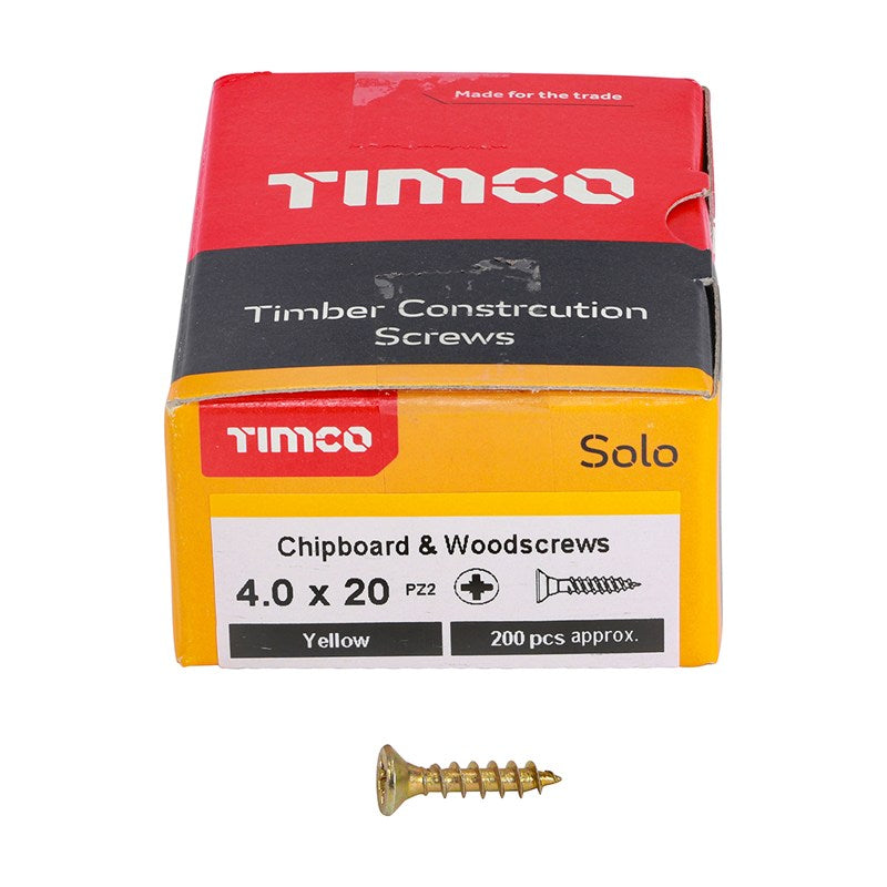 200 x TIMCO Solo Countersunk Gold Woodscrews - 4.0 x 20