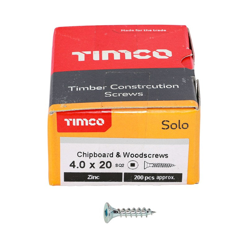 200 x TIMCO Solo Countersunk Silver Woodscrews - 4.0 x 20