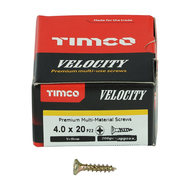 200 x TIMCO Velocity Premium Multi-Use Countersunk Gold Woodscrews - 4.0 x 20