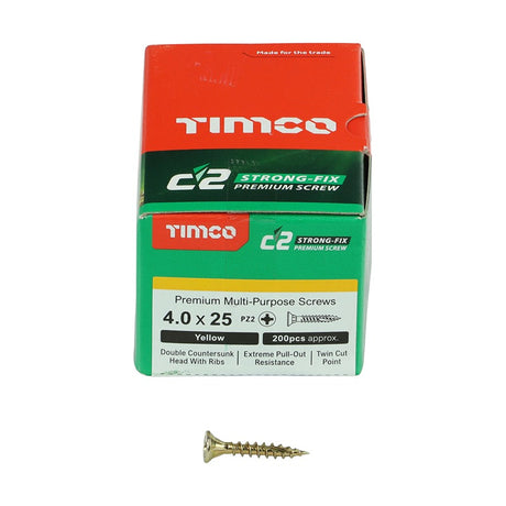 200 x TIMCO C2 Strong-Fix Multi-Purpose Premium Countersunk Gold Woodscrews - 4.0 x 25