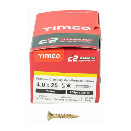 200 x TIMCO C2 Clamp-Fix Multi-Purpose Premium Countersunk Gold Woodscrews - 4.0 x 25