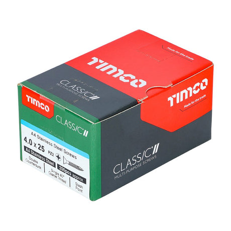 200 x TIMCO Classic Multi-Purpose Countersunk A4 Stainless Steel Woodcrews - 4.0 x 25