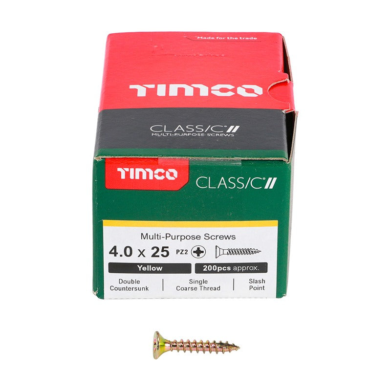 200 x TIMCO Classic Multi-Purpose Countersunk Gold Woodscrews - 4.0 x 25